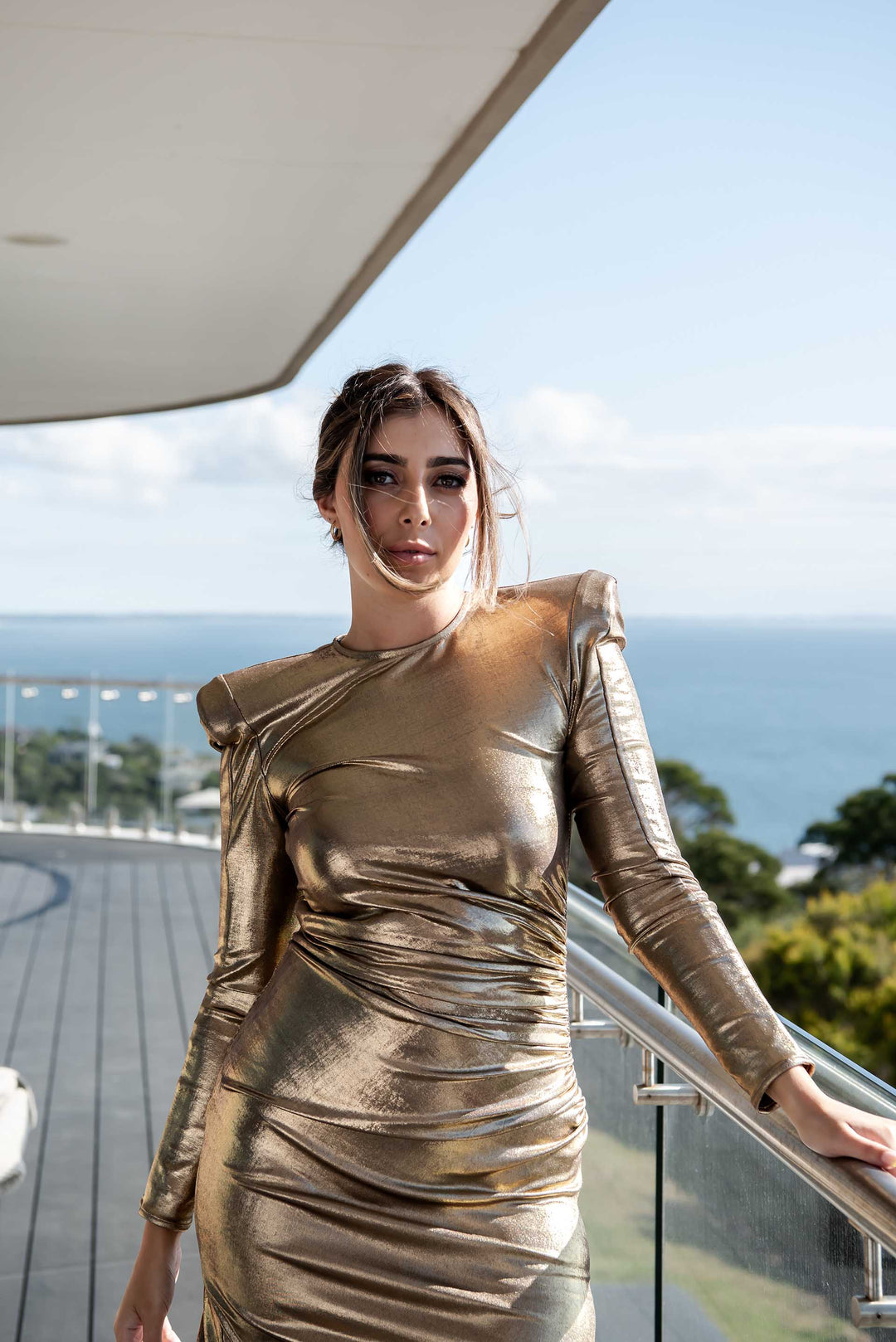 Meraki Offical Golden Gown Metallic Dress  RRP  $855