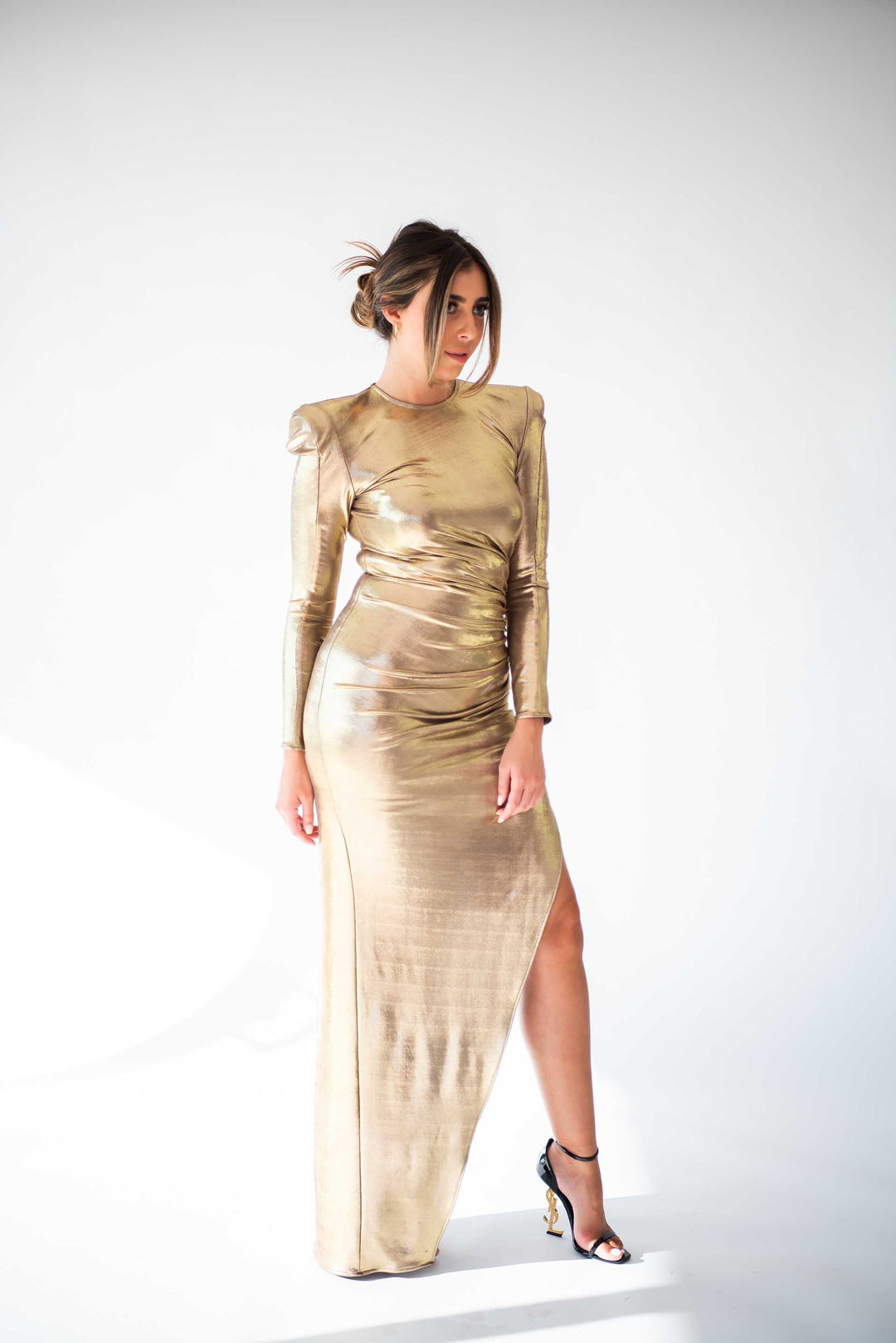 Meraki Offical Golden Gown Metallic Dress  RRP  $855
