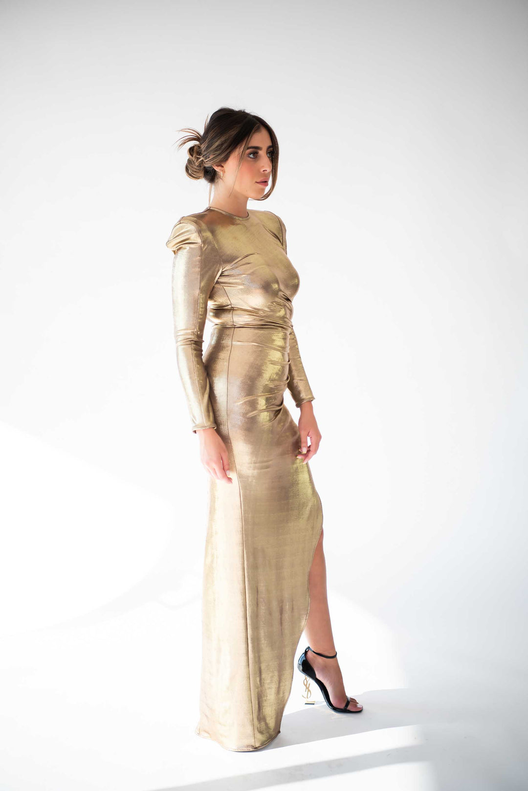 Meraki Offical Golden Gown Metallic Dress  RRP  $855