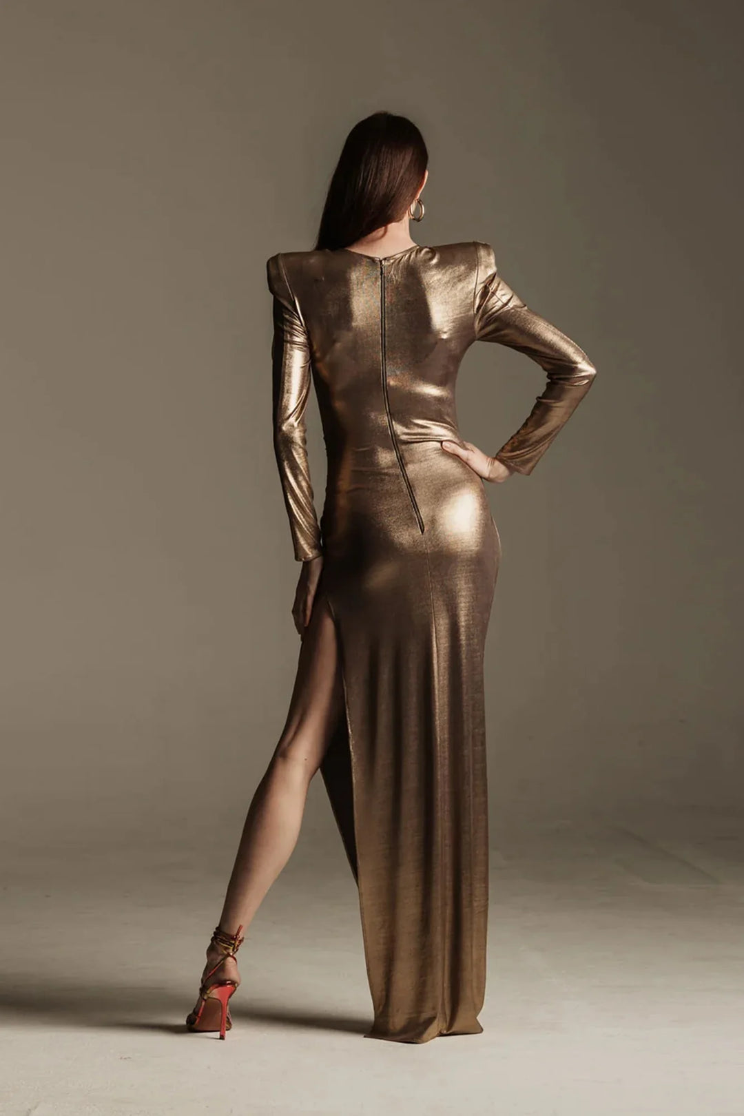 Meraki Offical Golden Gown Metallic Dress  RRP  $855
