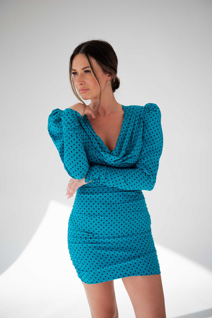 Alessandra Rich Satin Pea-Cock Polka Dot Mini Dress - RRP $2,665