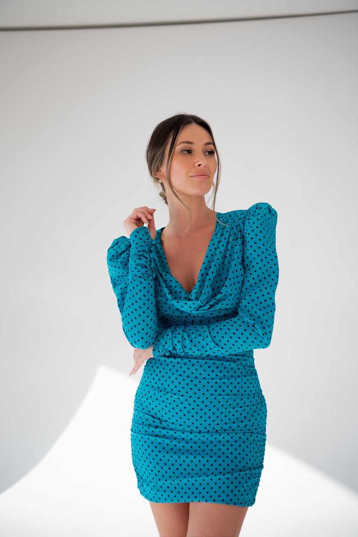 Alessandra Rich Satin Pea-Cock Polka Dot Mini Dress - RRP $2,665